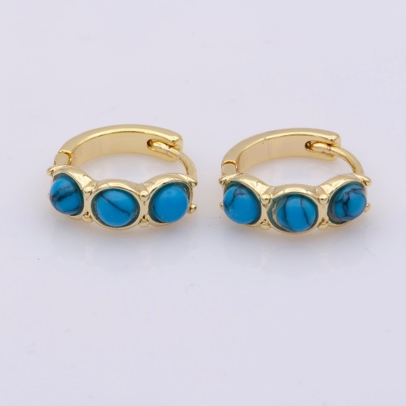 Dainty Turquoise Hoop Earrings - Picture 2 of 4